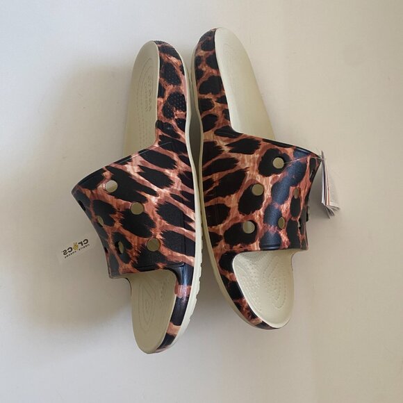 NWT Crocs Classic Animal Remix Slide Sandals Size 12 207841-2Y4 Summer Leopard main image 3
